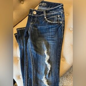Almost famous distressed jeans gently used, size 13